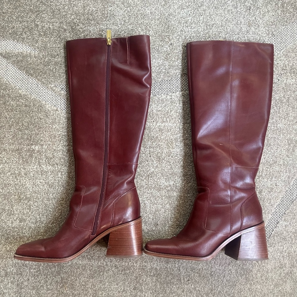 Cherry Red Knee high boots Vince Camuto Burgundy Leather Heeled Boots
